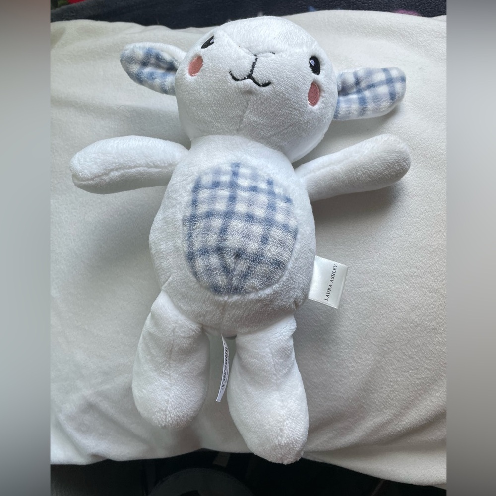 Laura Ashley plush white and blue plaid bunny toy 12”